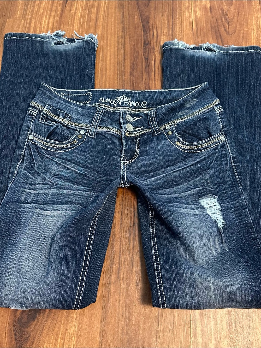 Almost Famous Dark Blue Distressed Bootcut Jeans
